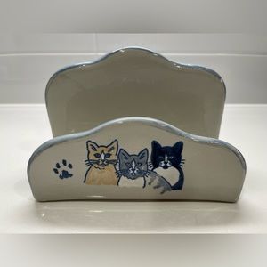 Vtg Louisville Stoneware Pottery Classy 3 Cats NapkinHolder Made in Kentucky USA